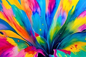 Water color or oil painting fine art illustration of abstract close up colorful nature and blooming floral flowers print digital art. photo