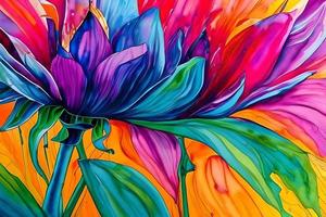 Water color or oil painting fine art illustration of abstract close up colorful nature and blooming floral flowers print digital art. photo