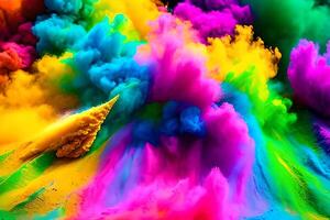 Explosion of colored powder abstract colored background. Multicolor splash of particles festival of colors powder burst exploding and splashing powder. Holy festival. photo