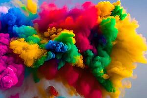 Explosion of colored powder abstract colored background. Multicolor splash of particles festival of colors powder burst exploding and splashing powder. Holy festival. photo