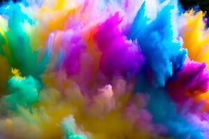 Explosion of colored powder abstract colored background. Multicolor splash of particles festival of colors powder burst exploding and splashing powder. Holy festival. photo