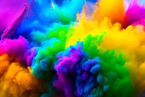 explosión de de colores polvo resumen de colores antecedentes. multicolor chapoteo de partículas festival de colores polvo Estallar explotando y salpicaduras polvo. santo festival. foto