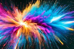 Multicolor splash of particles festival of colors powder burst exploding and splashing powder. Abstract colored background. Holy festival. photo