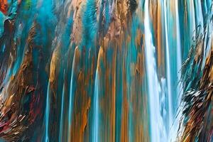 Contemporary acrylic painting fine art illustration of abstract natural panoramic landscape waterfall and nature artistic print digital art. Oil painting watercolor painting. photo