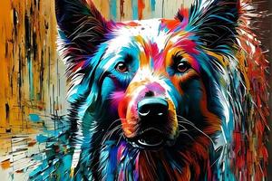 Contemporary acrylic painting fine art illustration of abstract close up of a dog face artistic print digital art. Oil painting watercolor painting. photo