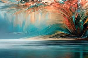 Contemporary acrylic painting fine art illustration of abstract natural panoramic landscape a lake and nature artistic print digital art. Oil painting watercolor painting. photo