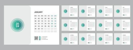 2024 calendar planner set for template corporate design week start on Sunday. vector