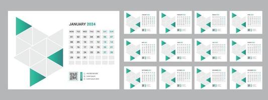 2024 calendar planner set for template corporate design week start on Sunday. vector