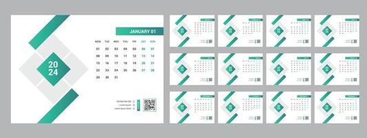 2024 calendar planner set for template corporate design week start on Sunday. vector