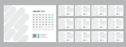 2024 calendar planner set for template corporate design week start on Sunday. vector