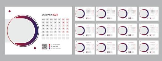 2024 calendar planner set for template corporate design week start on Sunday. vector