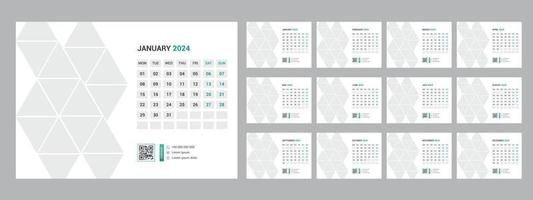 2024 calendar planner set for template corporate design week start on Sunday. vector