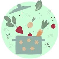 vector illustration with pan and vegetables