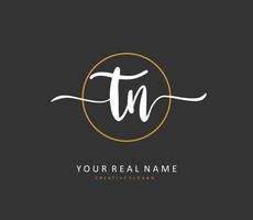 T N TN Initial letter handwriting and  signature logo. A concept handwriting initial logo with template element. vector