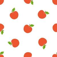 Seamless pattern with falling red apples with stem and leaf on white background. Healthy vegetarian food vector