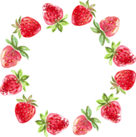 Strawberry wreath. Watercolor clipart png