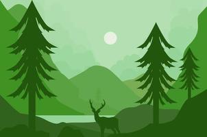 verde paisaje con un ciervo en el bosque.vector ilustración vector