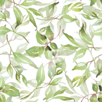 Green leaves seamless patterns. Watercolor illustration png