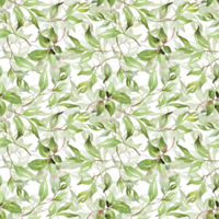 Green leaves seamless patterns. Watercolor illustration png