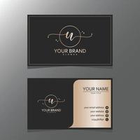 Luxurious and elegant minimalist U logo design with business card. initial logo for signature, wedding, fashion, floral and botanical logo. vector
