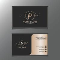 Luxurious and elegant minimalist P logo design with business card. initial logo for signature, wedding, fashion, floral and botanical logo. vector