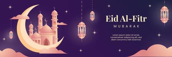 Eid Al Fitr mubarak gradient illustration horizontal banner vector