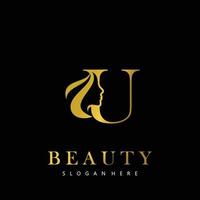 Letter U  Elegance Luxury Beauty gold color women's fashion logo vector