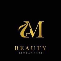 Letter M Elegance Luxury Beauty gold color women's fashion logo vector