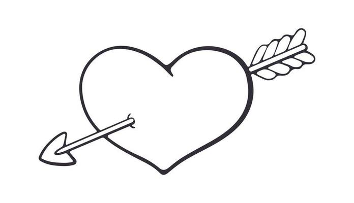 Outline doodle of heart pierced arrow