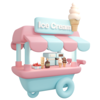 3d representación comida tienda suave servir hielo crema vendedor calle comida concepto dibujos animados estilo. 3d hacer ilustración. png