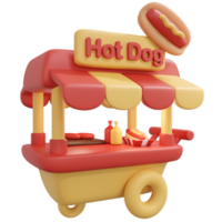 3D Rendering food shop hot dog vendor street food concept cartoon style. 3D Render illustration. png