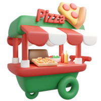 3d tolkning mat affär pizza Säljare gata mat begrepp tecknad serie stil. 3d framställa illustration. png