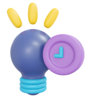 3D Rendering bulb and clock creative idea thinking cartoon style. 3D Render illustration. png