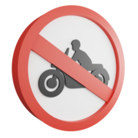 3D render no motorcycle sign icon isolated on transparent background, red mandatory sign png