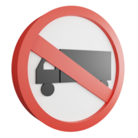 3D render no truck sign icon isolated on transparent background, red mandatory sign png