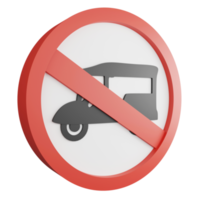 3D render no tuk tuk sign icon isolated on transparent background, red mandatory sign png