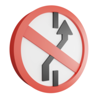 3D render no lane change sign right icon isolated on transparent background, red mandatory sign png