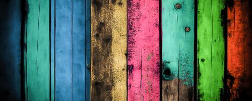 Old, grungy, colorful wood background, Generative ai photo