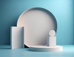 Abstract 3d podium for product presentation with geometric shapes, Empty round podium,Platforms for product presentation with shadows and light background. photo