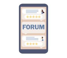 Online forum in smartphone app icon. Communication, dialogue, internet chat, social media, networking, group community. Vector flat illustration