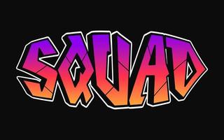 Squad word trippy psychedelic graffiti style letters.Vector hand drawn doodle cartoon logo Squad illustration. Funny cool trippy letters, fashion, graffiti style print for t-shirt, poster concept vector