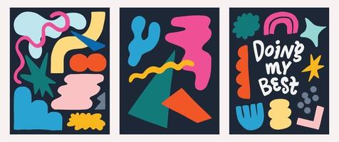 Fun Shapes Poster Set. Abstract Colorful Backgrounds. Playful Trendy Vector Design Concept