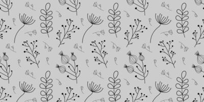 Seamless pattern with floral elements. Vector pattern with branches. Grey background