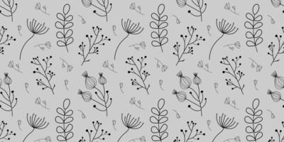 Seamless pattern with floral elements. Vector pattern with branches. Grey background