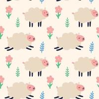 Spring sheep with plants pattern vector