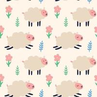 Spring sheep with plants pattern vector