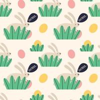 Easter hare with an egg hiding in the grass pattern vector