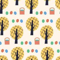 Spring trees with a basket of Easter eggs pattern vector