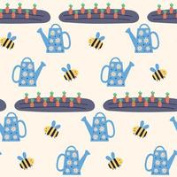 Carrot beds with a watering can bee pattern vector