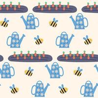 Carrot beds with a watering can bee pattern vector